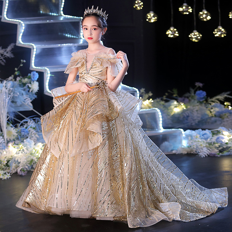 Gaun New Fashion S2006R New Hot Sale High-end Luxury Gorgeous New Design Fashion Beautiful  Princess Beaded Wedding Flower Girl Dress